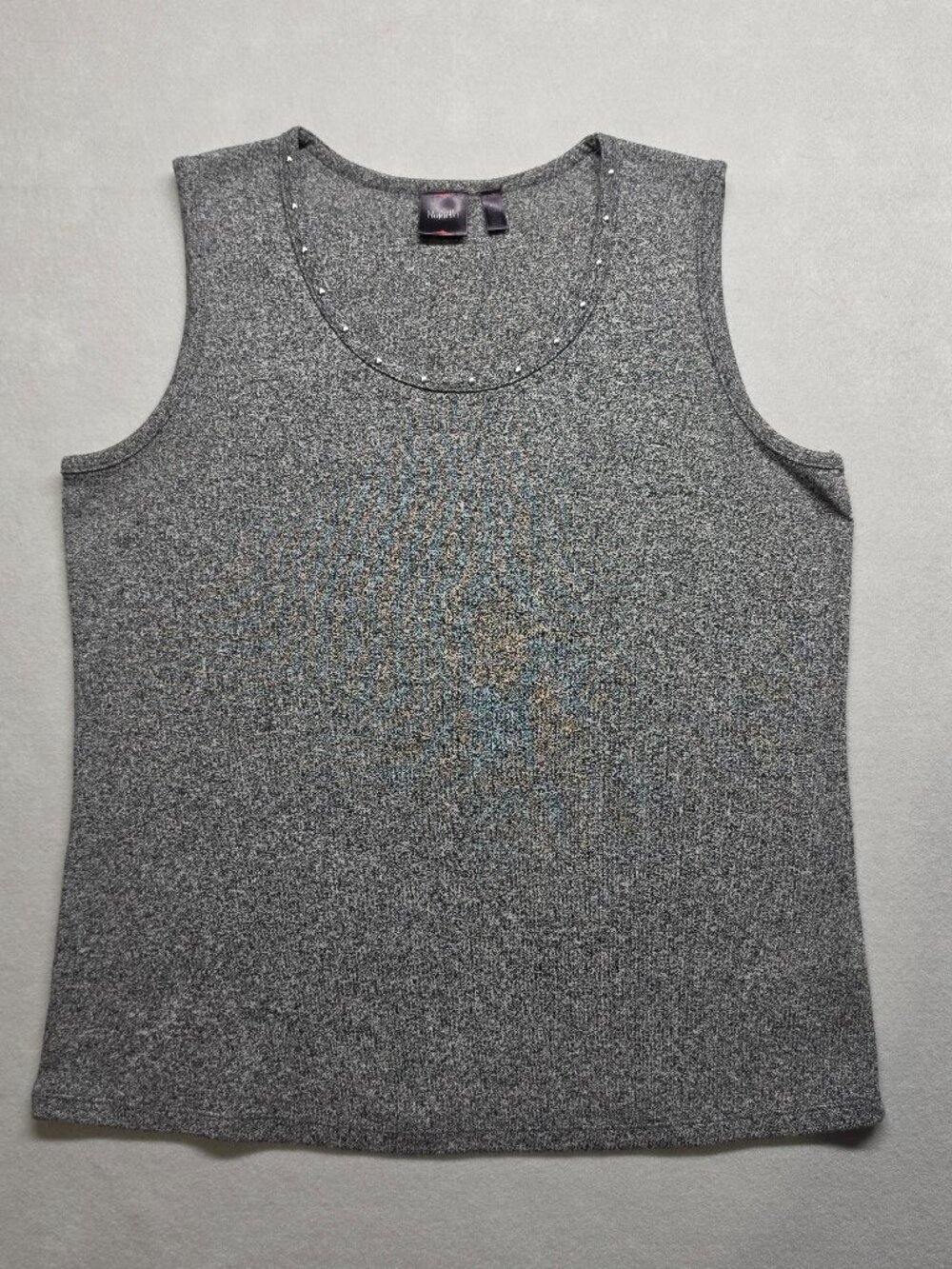 Rafaella Heather Gray Studded Scoop Neck Tank Top Knit Sleeveless Size XL